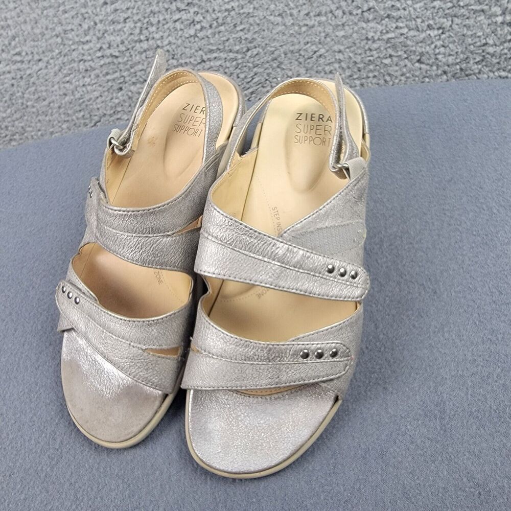 Ziera Womens Bizzy Sandal EU 40 US 9 Champagne Metallic Slingback Wedge Comfort